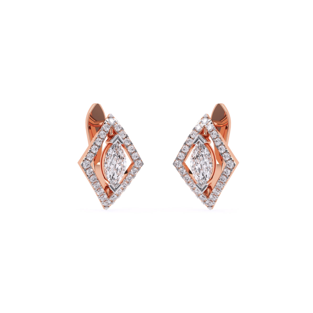 Marquise Halo Stud Bali Diamond Earrings